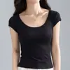 Camiseta de Manga Corta para Mujer 2026 Nuevo Estilo Europeo Ropa para Mujer Color Sólido Camiseta de Cuello Redondo Grande Top Ceñido a la Cintura para Mujeres Ligeramente Gorditas Verano