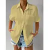 2026 Cárdigan con Bolsillos de Retazos, Manga Corta, Color Sólido, Elegante Casual Cuello Solapa, Camisa de Manga Raglán, Ropa de Mujer de Manga Corta