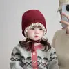 Sombrero de Encaje Coreano para Bebé Niña Otoño e Invierno Cálido Espesado Tejido de Lana Sombrero para Niñas Cortavientos de Lana de Moda