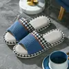 Pantuflas de Punta Abierta al por Mayor Precio Especial Pantuflas de Algodón Lino para el Hogar para Mujeres Antideslizantes de Interior Suela Gruesa Primavera y Otoño Pantuflas para Todas las Estaciones