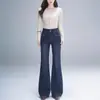 Jeans Retro Azules Micro-Campana para Mujer Otoño 2026 Nuevos de Cintura Alta Adelgazantes Favorecedores Elásticos Modernos Pantalones de Campana