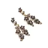 Brincos Za Exagerados Criativos Vazados Liga de Metal Diamante Flor Pequena Costurada Brincos Longos Florais Totalmente Cravejados Retro Europeus e Americanos para Mulheres
