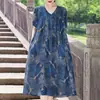Vestido de Algodón y Seda para Mamá, Nuevo Estilo de Verano, Vestido Largo de Playa Holgado y Adelgazante, Vestido Fluido de Dobladillo Ancho, Vestido para Mujer de Mediana Edad para Sanya