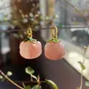 Pendente Pequeno de Pêssego Flor de Seda Dourada Jade Caqui Natural Acessórios de Joias Artesanais DIY Contas Espaçadoras Femininas