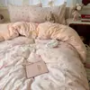 Juego de cama de cuatro piezas estilo Ins hecho de algodón puro, apto para madres y bebés, Clase A, para dormir sin ropa, incluye sábana bajera y funda de edredón, juego de tres piezas para estudiantes de dormitorio, estilo sábana bajera ajustable