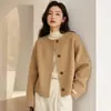 Casaco de Lã Marrom com Gola Redonda Feminino Outono Inverno 2026 Lançamento Novo Cardigan de Lã Dupla Face Estilo Chanel Top Confortável