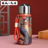 Taza Termo Popular Estilo Chino Pavo Real Dorado, Taza de Viaje Portátil para Exteriores de Acero Inoxidable, Taza de Bolsillo de Alta Apariencia