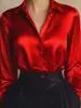 Camisa de Manga Longa de Cor Sólida com Lapela para Mulheres, High-End, Luxo Leve, Design Simples e Fashion, Top Que Mostra um Visual Elegante e Profissional