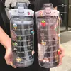 Copo de Água 2000ml Feminino Verão Estudante Chaleira de Água Esportes ao Ar Livre Copo Balde Grande Capacidade Copo com Canudo e Escala