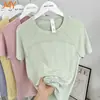 Estilo transpirable~Sensación de segunda piel, sin costuras, manga corta para correr, verano, secado rápido, deportivo, fitness, entrenamiento para correr, yoga, prenda única, camiseta de punto