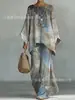 Conjunto de Duas Peças para Mulheres: Camiseta Elegante Estampada de Manga Longa com Gola Redonda + Calça Flare - Moda Casual para o Dia a Dia, Estilo Novo Transfronteiriço