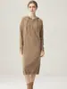 Vestido 100% cachemir puro para mujer, nuevo vestido suéter tejido largo holgado de otoño e invierno con capucha y botones, vestido casual de color liso