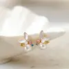 Pendientes de Mariposa con Perla de Circonita Microincrustada, Frescos y Dulces, para Mujer, Nuevos Pendientes de Tachuela Estilo Verano, Pinzas para Orejas de Bobina de Mosquito para Mujeres sin Perforaciones