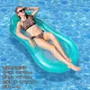 Plataforma flotante inflable de nuevo diseño transfronterizo con degradado morado y rosa, entretenimiento de verano en piscina, cama flotante individual, PVC engrosado con malla
