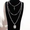 Europeo, Americano, Japonés y Coreano Hip-Hop Callejero Disco Multicapa Cruz Etiqueta de Joyería Cadena para Suéter Collar Popular Estilo Ins