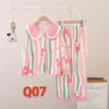 Pijamas para meninas primavera e outono novo terno de manga comprida com lapela roupas para casa infantil cardigan roupas para casa crianças médias e grandes