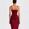 Amazon 2026 Nuevo Vestido Largo Bodycon Elegante de Estilo Europeo y Americano, sin Mangas, de Cintura Alta, con Lazos, Ajustado, con Pliegues Tridimensionales y Patchwork para Mujer