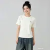 Nova Camiseta de Algodão para Mulheres, Gola Redonda, Costas com Recorte, Manga Curta, Top Casual de Verão Emagrecedor, Camiseta Curta para Mulheres