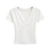 Playera Sexy de Encaje con Cuello en V y Manga Corta para Mujer Verano Nuevo Estilo Lujuria Pura Diseño Slim Top Corto