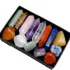 Caja de Regalo de Piedra Cruda de Cristal Natural, Juego de Piedras Pulidas Rodadas de Pilar de Cristal de Doble Punta, Adorno Artesanal, Regalo de Vacaciones, Transfronterizo