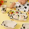 Juego de Vajilla Infantil de Melamina y Fibra de Bambú Plato Dividido para Comer con Forma de Vaca para Bebé Regalo Complemento Alimenticio