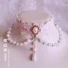 Menina Doce Menina Renda Princesa Lolita Colar de Pérolas Corrente de Pescoço Gargantilha de Pérola Corrente da Clavícula