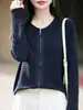 Cardigan de Tricô Minimalista de Alta Qualidade Francês para Mulheres Camada Base Solta Emagrecedora Gola Redonda Ponto Meia e Ponto Tricô Casaco Suéter com Zíper