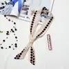 Lenço de seda estreito versão coreana feminino primavera verão outono chiffon fivela de pérola lenço pequeno cinto versátil bolsa longa com lenço de cabeça