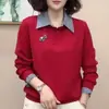 Camisa Polo de Manga Larga Estilo Nuevo 2026 para Madres de Mediana Edad, Falso Dos Piezas con Cuello Campana, Adelgazante y Elegante, Top de Moda para Primavera y Otoño