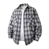 Nova camisa xadrez masculina de manga comprida para primavera e outono, comércio exterior transfronteiriço de corte solto com bolsos duplos, jaqueta unissex da moda estilo japonês e coreano