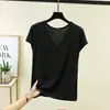 Camiseta de Verão Modal com Decote V Sem Mangas para Mulheres, Nova Cor Sólida Simples Solta Casual Plus Size Top Elástico