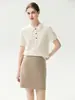 Top de punto para mujer, cuello polo, estilo business casual, manga corta, 100% cachemira, corte holgado, capa interior de punto versátil