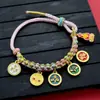 Pulsera de Flor de Durazno de los Cinco Dioses de la Riqueza Estilo Tíbet, Cordón Tejido a Mano Nudo de Flor de Durazno, Pulsera Thangka de Cuerda Multicolor Estilo Étnico