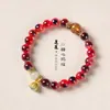 Pulsera de Ágata Corazón de Azúcar Pulsera de Cuentas de la Suerte de una Sola Hilo Regalo de Alta Gama Pulsera de Vaina de Loto Dorada Calcedonia Azul Pulsera Coleccionable