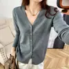 Top de punto principios de otoño estilo coreano suéter de cuello en V base holgada para mujer cárdigan corto de color liso una pieza dropshipping