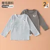 [Liquidação] Calça de outono infantil, algodão puro, camiseta de manga comprida listrada para meninos e meninas, calça base para bebê, conjunto de roupas de outono Classe A