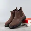 Botines Chelsea de Cuero Genuino para Hombre, Transpirables, de Caña Alta, con Panel Lateral Elástico, Ligeros, Suela Gruesa, Estilo Retro Perezoso, de Ponerse de Un Solo Paso, Botas Martin para Hombre