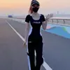 Conjunto de Ropa Casual Deportiva con Bloques de Color para Mujer, Conjunto de Dos Piezas de Camiseta de Manga Corta con Cuello en U y Pantalones Largos de Verano Moderno y Juvenil, Venta al por Mayor Transfronteriza