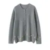 Cardigan de Punto de Cachemira con Bordado Floral Nuevo Otoño/Invierno 2025 para Mujer, Suéter Casual con Bordado y Cuello Redondo