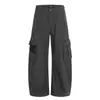 Calça Cargo de Rede com Múltiplos Bolsos para Homens, Modelagem Solta, Calça de Perna Larga Estilosa e na Moda, Calça Longa Casual Versátil de Cor Sólida