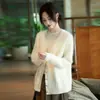 Nuevo cárdigan de lana polar para otoño e invierno para mujer, cuello en V, corte holgado, color liso, suéter de cachemir tejido de trenzas, chaqueta de punto, moda de nicho