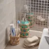 Florero de Vidrio Tejido con Hierba Natural Transfronterizo, Vaso de Vidrio Tejido a Mano para Oficina, Juego de Tres Piezas de Bambú para Baño de Hotel