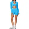 Nuevo conjunto de yoga 2026, chaqueta ajustada de cuello alto, ropa deportiva, alta elasticidad, conjunto de fitness transpirable, conjunto de tres piezas para mujer 5112