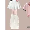 Moda Infantil Grande Camiseta com Gola Lapela de Manga Curta Desenho de Urso Doce Conjunto de Duas Peças Saia Elegante de Verão para Meninas