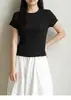 2026 Verão Novo Gola Redonda Canelada Manga Curta Slim Fit Estiloso Cropped Curto Versátil Cor Sólida Top para Mulheres