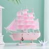 Adornos de modelo de vela rosa de estilo mediterráneo para niña, barco de madera de vela suave, decoración para dormitorio