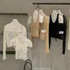 Y.JIA Outono Novo Estilo Francês Gentil Renda Decote V Colete + Cardigã de Manga Longa Conjunto de Duas Peças 5052