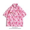 Camisa de Manga Curta Estilo Hong Kong para Homens e Mulheres Casal Verão Solta Fina Havaiana Praia Floral Meia Manga Camisa Floral