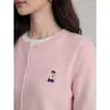 Jiangzhou Jiangz Estilo Nuevo Primavera Bordado de Oso Cuello Redondo Manga Larga Cardigan de Punto Chaqueta Top Corto Rosa