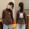 Blusa Térmica de Felpa para Niñas con Cuello Volante Otoño Invierno 2026 Nuevo Estilo para Niños Medianos y Mayores Cuello Alto Capa Base Cálida Blusa Casual